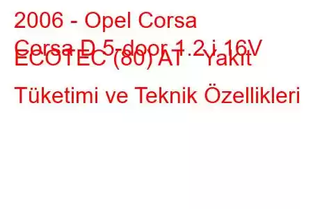 2006 - Opel Corsa
Corsa D 5-door 1.2 i 16V ECOTEC (80) AT Yakıt Tüketimi ve Teknik Özellikleri