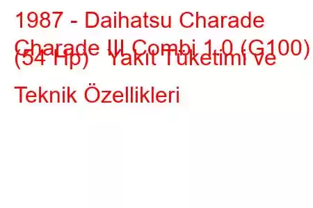 1987 - Daihatsu Charade
Charade III Combi 1.0 (G100) (54 Hp) Yakıt Tüketimi ve Teknik Özellikleri