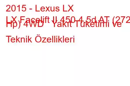 2015 - Lexus LX
LX Facelift II 450 4.5d AT (272 Hp) 4WD Yakıt Tüketimi ve Teknik Özellikleri