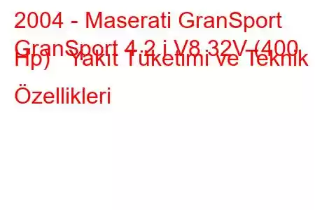 2004 - Maserati GranSport
GranSport 4.2 i V8 32V (400 Hp) Yakıt Tüketimi ve Teknik Özellikleri