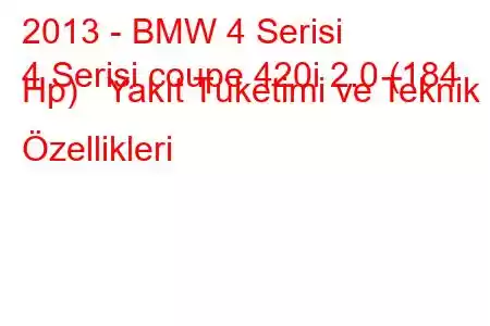 2013 - BMW 4 Serisi
4 Serisi coupe 420i 2.0 (184 Hp) Yakıt Tüketimi ve Teknik Özellikleri