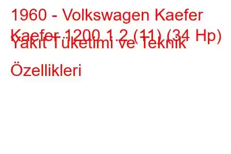 1960 - Volkswagen Kaefer
Kaefer 1200 1.2 (11) (34 Hp) Yakıt Tüketimi ve Teknik Özellikleri