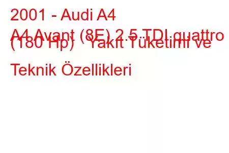 2001 - Audi A4
A4 Avant (8E) 2.5 TDI quattro (180 Hp) Yakıt Tüketimi ve Teknik Özellikleri