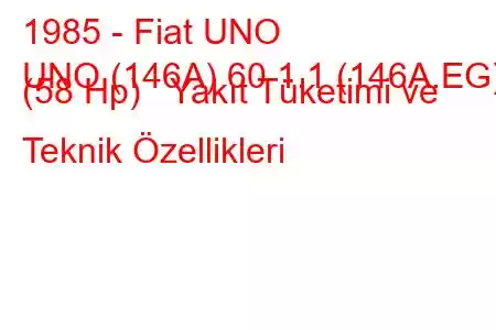 1985 - Fiat UNO
UNO (146A) 60 1.1 (146A.EG) (58 Hp) Yakıt Tüketimi ve Teknik Özellikleri