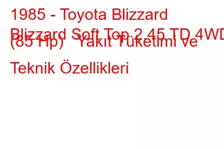 1985 - Toyota Blizzard
Blizzard Soft Top 2.45 TD 4WD (85 Hp) Yakıt Tüketimi ve Teknik Özellikleri