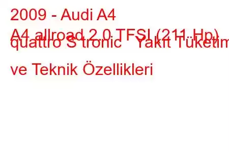 2009 - Audi A4
A4 allroad 2.0 TFSI (211 Hp) quattro S tronic Yakıt Tüketimi ve Teknik Özellikleri