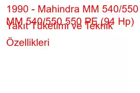 1990 - Mahindra MM 540/550
MM 540/550 550 PE (94 Hp) Yakıt Tüketimi ve Teknik Özellikleri