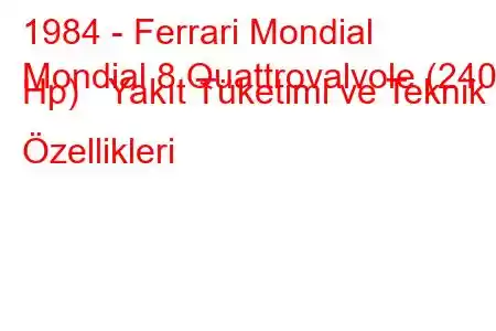 1984 - Ferrari Mondial
Mondial 8 Quattrovalvole (240 Hp) Yakıt Tüketimi ve Teknik Özellikleri