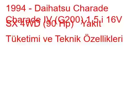 1994 - Daihatsu Charade
Charade IV (G200) 1.5 i 16V SX 4WD (90 Hp) Yakıt Tüketimi ve Teknik Özellikleri