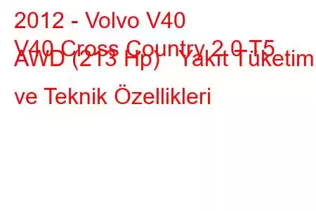 2012 - Volvo V40
V40 Cross Country 2.0 T5 AWD (213 Hp) Yakıt Tüketimi ve Teknik Özellikleri