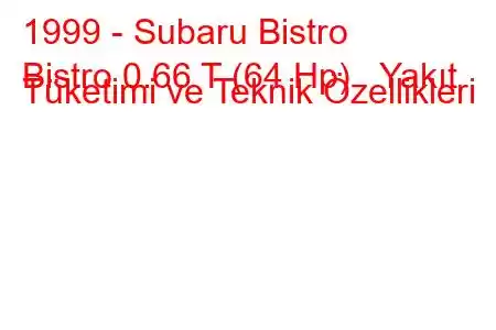 1999 - Subaru Bistro
Bistro 0.66 T (64 Hp) Yakıt Tüketimi ve Teknik Özellikleri