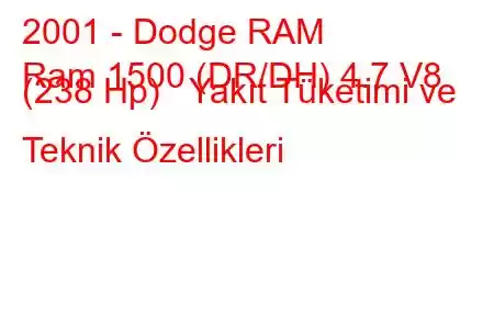 2001 - Dodge RAM
Ram 1500 (DR/DH) 4.7 V8 (238 Hp) Yakıt Tüketimi ve Teknik Özellikleri