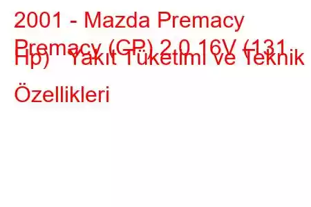 2001 - Mazda Premacy
Premacy (CP) 2.0 16V (131 Hp) Yakıt Tüketimi ve Teknik Özellikleri