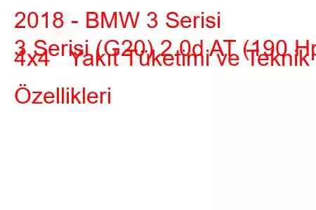 2018 - BMW 3 Serisi
3 Serisi (G20) 2.0d AT (190 Hp) 4x4 Yakıt Tüketimi ve Teknik Özellikleri