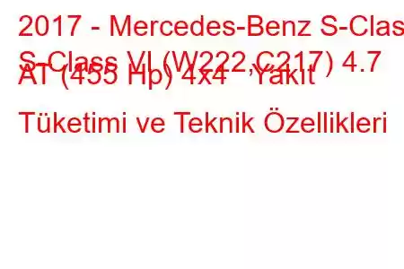 2017 - Mercedes-Benz S-Class
S-Class VI (W222,C217) 4.7 AT (455 Hp) 4x4 Yakıt Tüketimi ve Teknik Özellikleri