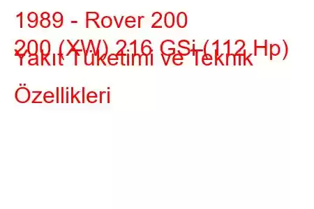 1989 - Rover 200
200 (XW) 216 GSi (112 Hp) Yakıt Tüketimi ve Teknik Özellikleri