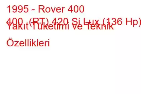 1995 - Rover 400
400 (RT) 420 Si Lux (136 Hp) Yakıt Tüketimi ve Teknik Özellikleri