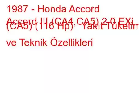 1987 - Honda Accord
Accord III (CA4,CA5) 2.0 EXi (CA5) (116 Hp) Yakıt Tüketimi ve Teknik Özellikleri