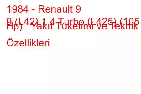 1984 - Renault 9
9 (L42) 1.4 Turbo (L425) (105 Hp) Yakıt Tüketimi ve Teknik Özellikleri