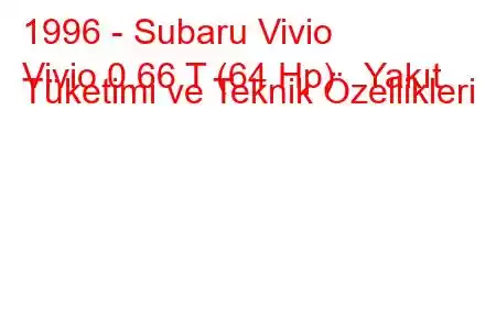 1996 - Subaru Vivio
Vivio 0.66 T (64 Hp) Yakıt Tüketimi ve Teknik Özellikleri