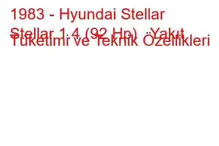 1983 - Hyundai Stellar
Stellar 1.4 (92 Hp) Yakıt Tüketimi ve Teknik Özellikleri