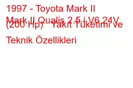 1997 - Toyota Mark II
Mark II Qualis 2.5 i V6 24V (200 Hp) Yakıt Tüketimi ve Teknik Özellikleri