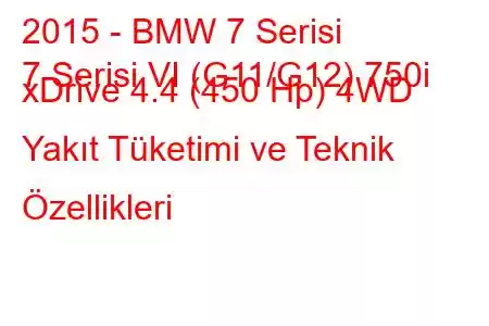 2015 - BMW 7 Serisi
7 Serisi VI (G11/G12) 750i xDrive 4.4 (450 Hp) 4WD Yakıt Tüketimi ve Teknik Özellikleri