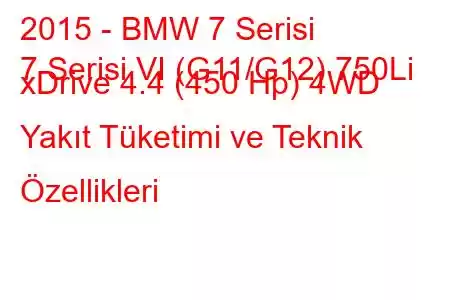 2015 - BMW 7 Serisi
7 Serisi VI (G11/G12) 750Li xDrive 4.4 (450 Hp) 4WD Yakıt Tüketimi ve Teknik Özellikleri