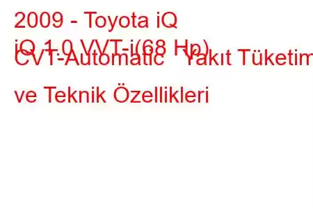 2009 - Toyota iQ
iQ 1.0 VVT-i(68 Hp) CVT-Automatic Yakıt Tüketimi ve Teknik Özellikleri