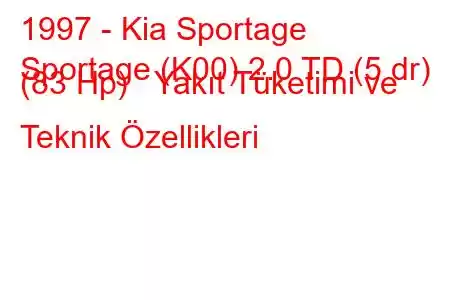 1997 - Kia Sportage
Sportage (K00) 2.0 TD (5 dr) (83 Hp) Yakıt Tüketimi ve Teknik Özellikleri