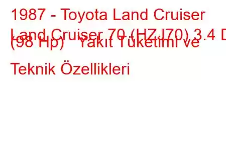 1987 - Toyota Land Cruiser
Land Cruiser 70 (HZJ70) 3.4 D (98 Hp) Yakıt Tüketimi ve Teknik Özellikleri