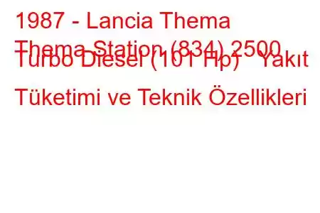 1987 - Lancia Thema
Thema Station (834) 2500 Turbo Diesel (101 Hp) Yakıt Tüketimi ve Teknik Özellikleri