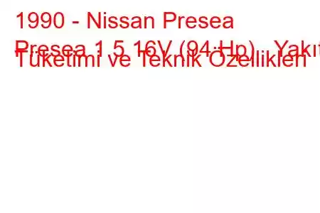 1990 - Nissan Presea
Presea 1.5 16V (94 Hp) Yakıt Tüketimi ve Teknik Özellikleri