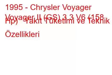 1995 - Chrysler Voyager
Voyager II (GS) 3.3 V6 (158 Hp) Yakıt Tüketimi ve Teknik Özellikleri