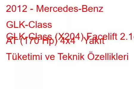 2012 - Mercedes-Benz GLK-Class
GLK-Class (X204) Facelift 2.1d AT (170 Hp) 4x4 Yakıt Tüketimi ve Teknik Özellikleri