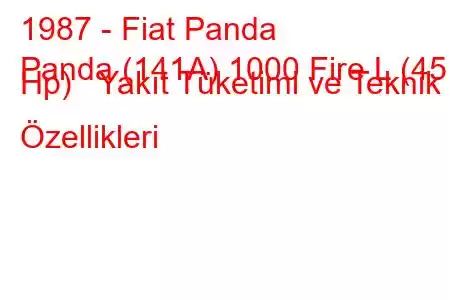 1987 - Fiat Panda
Panda (141A) 1000 Fire L (45 Hp) Yakıt Tüketimi ve Teknik Özellikleri