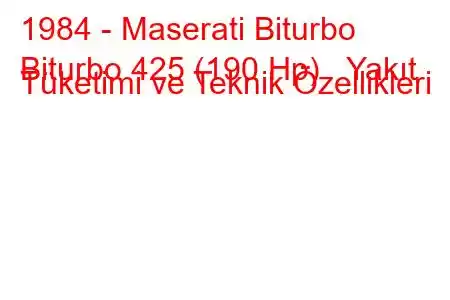 1984 - Maserati Biturbo
Biturbo 425 (190 Hp) Yakıt Tüketimi ve Teknik Özellikleri