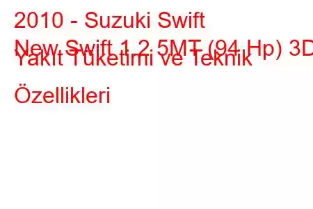 2010 - Suzuki Swift
New Swift 1.2 5MT (94 Hp) 3D Yakıt Tüketimi ve Teknik Özellikleri