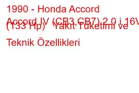 1990 - Honda Accord
Accord IV (CB3,CB7) 2.0 i 16V (133 Hp) Yakıt Tüketimi ve Teknik Özellikleri