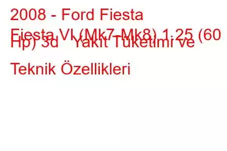 2008 - Ford Fiesta
Fiesta VI (Mk7-Mk8) 1.25 (60 Hp) 3d Yakıt Tüketimi ve Teknik Özellikleri