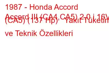 1987 - Honda Accord
Accord III (CA4,CA5) 2.0 i 16V (CA5) (137 Hp) Yakıt Tüketimi ve Teknik Özellikleri