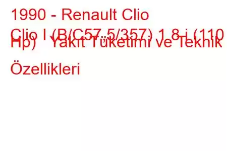 1990 - Renault Clio
Clio I (B/C57,5/357) 1.8 i (110 Hp) Yakıt Tüketimi ve Teknik Özellikleri