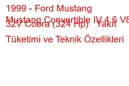 1999 - Ford Mustang
Mustang Convertible IV 4.6 V8 32V Cobra (324 Hp) Yakıt Tüketimi ve Teknik Özellikleri