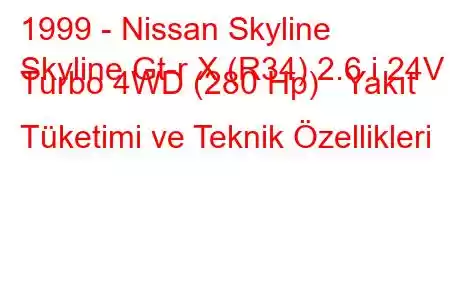 1999 - Nissan Skyline
Skyline Gt-r X (R34) 2.6 i 24V Turbo 4WD (280 Hp) Yakıt Tüketimi ve Teknik Özellikleri