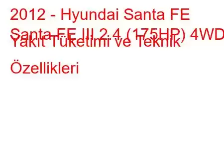 2012 - Hyundai Santa FE
Santa FE III 2.4 (175HP) 4WD Yakıt Tüketimi ve Teknik Özellikleri