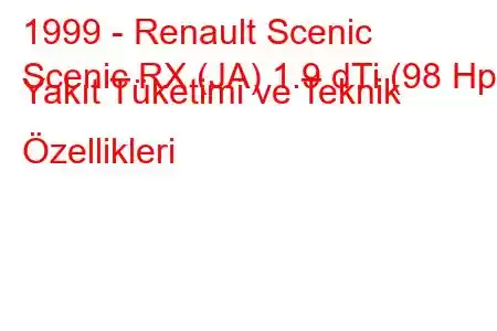 1999 - Renault Scenic
Scenic RX (JA) 1.9 dTi (98 Hp) Yakıt Tüketimi ve Teknik Özellikleri