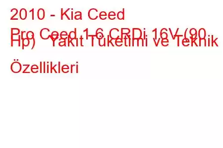 2010 - Kia Ceed
Pro Ceed 1.6 CRDi 16V (90 Hp) Yakıt Tüketimi ve Teknik Özellikleri