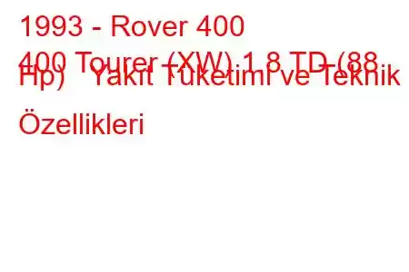 1993 - Rover 400
400 Tourer (XW) 1.8 TD (88 Hp) Yakıt Tüketimi ve Teknik Özellikleri