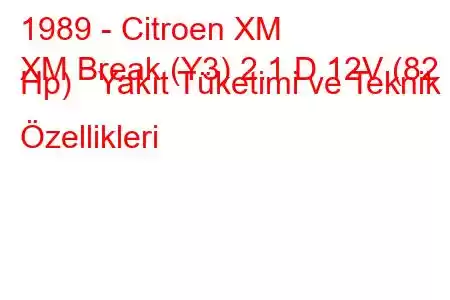 1989 - Citroen XM
XM Break (Y3) 2.1 D 12V (82 Hp) Yakıt Tüketimi ve Teknik Özellikleri