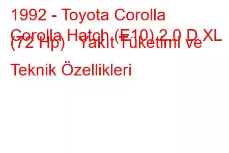 1992 - Toyota Corolla
Corolla Hatch (E10) 2.0 D XL (72 Hp) Yakıt Tüketimi ve Teknik Özellikleri